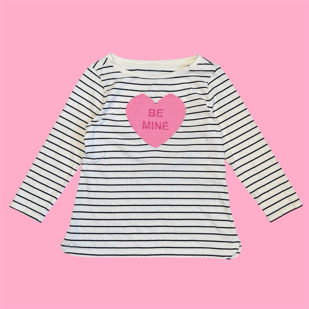 Talbots Flip Sequin Be Mine Heart Striped Top Size S 100% Cotton Twee Valentine
